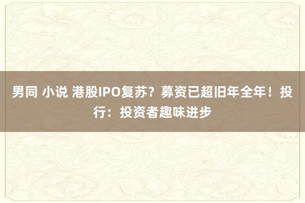 男同 小说 港股IPO复苏？募资已超旧年全年！投行：投资者趣味进步