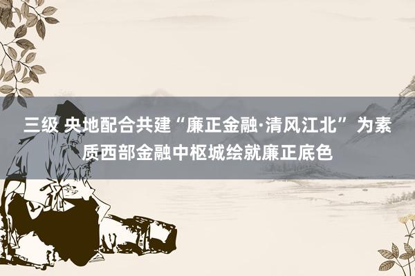 三级 央地配合共建“廉正金融·清风江北” 为素质西部金融中枢城绘就廉正底色