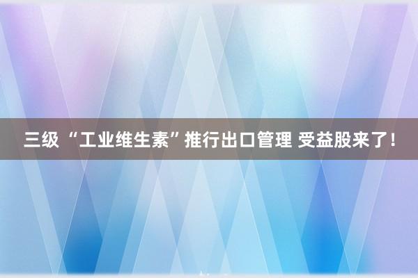 三级 “工业维生素”推行出口管理 受益股来了！